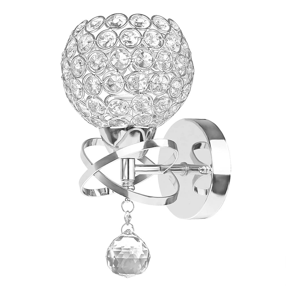 Chrome wall sconce with crystal ball design on a white background