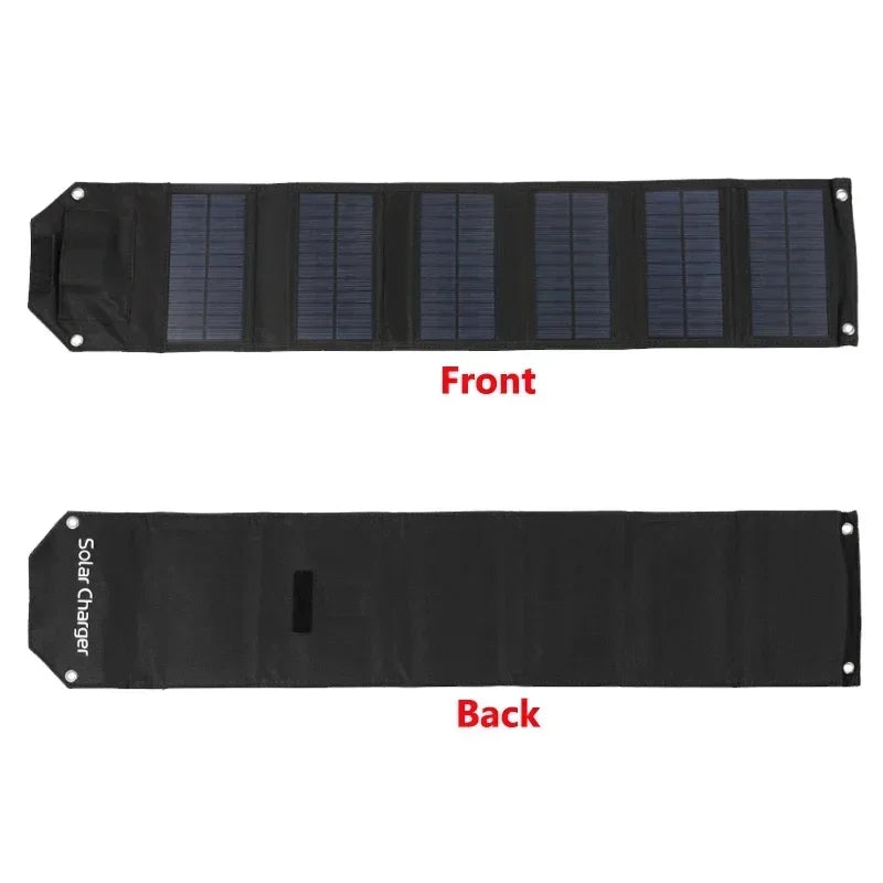Solar charger panel showing front and back views on a white background