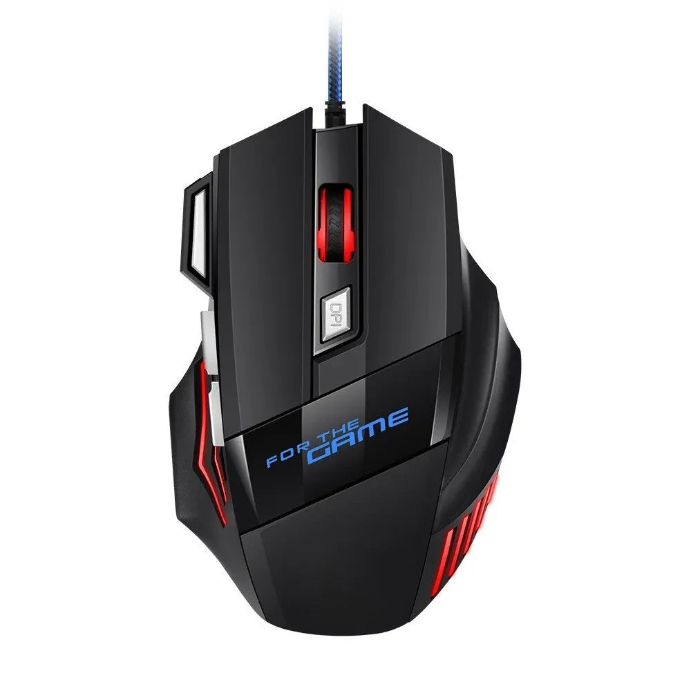 Gaming mouse with red accents on a white background