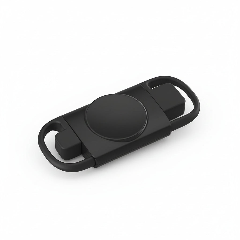 Black keychain lock on a white background