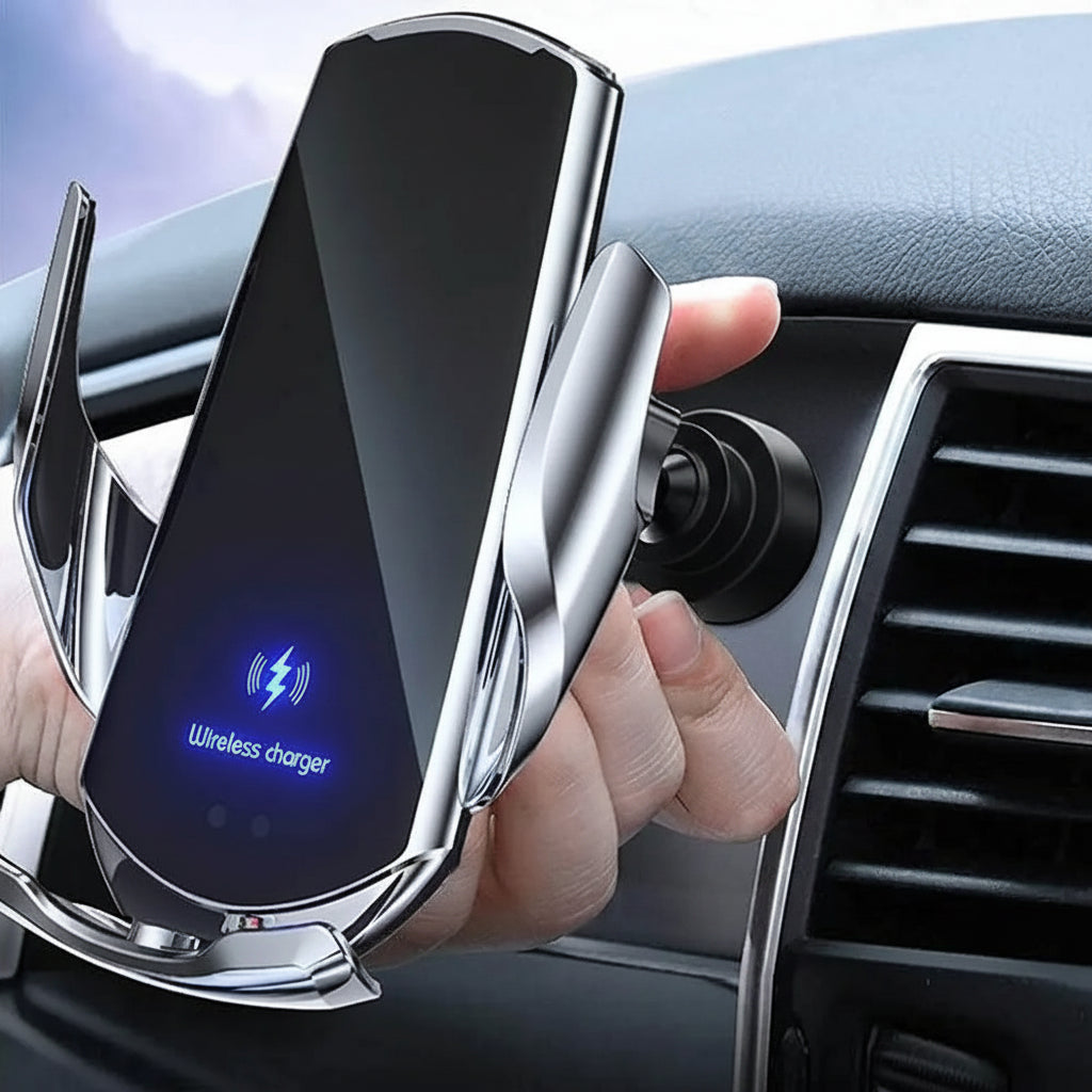 Smart Auto-Clamping Wireless Car Charger Mount in Silver – 15W Fast Charging
