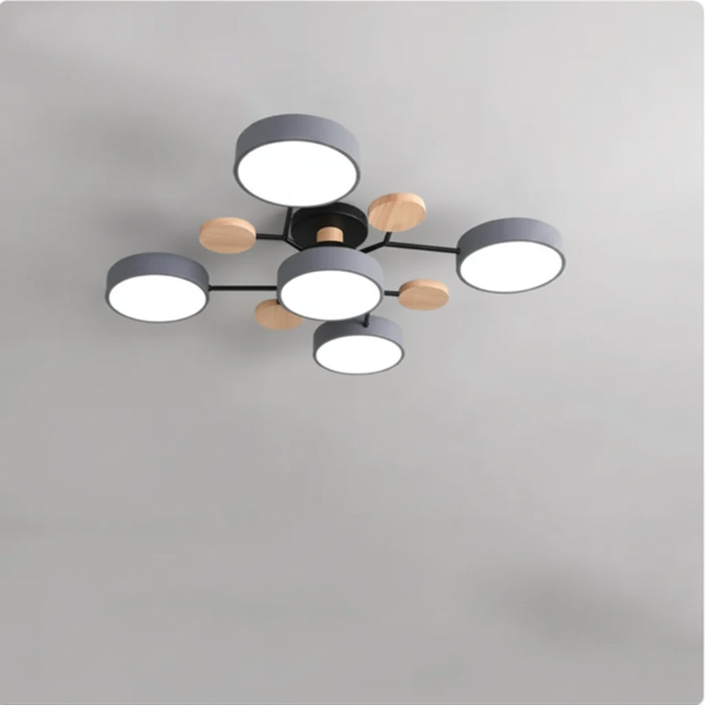 Ceiling light fixture with dimensions and specifications on a gray background