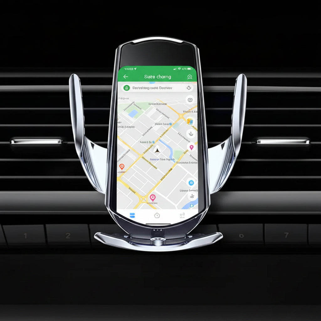 Smart Auto-Clamping Wireless Car Charger Mount in Silver – 15W Fast Charging