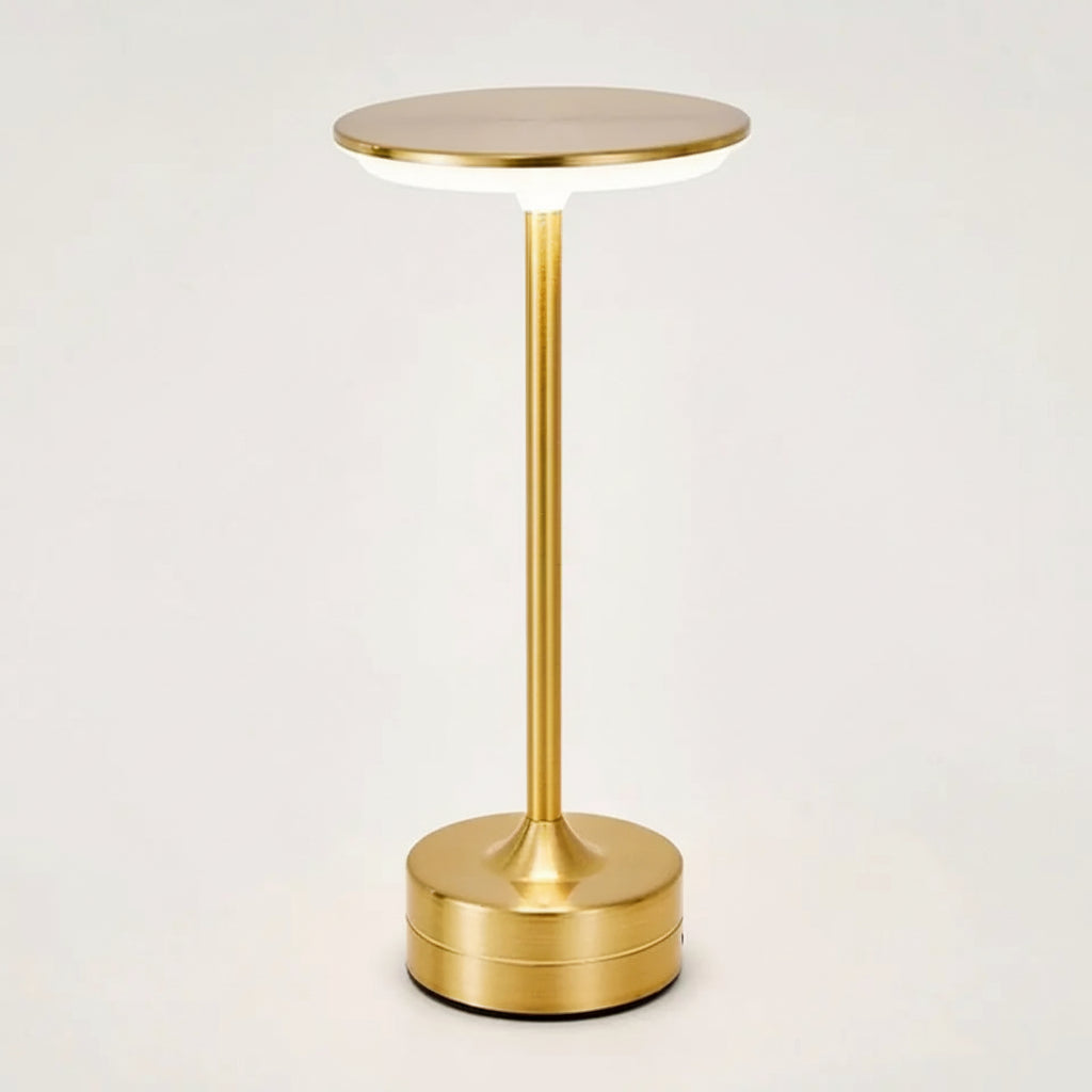 Gold side table with three-color touch dimming and Type-C charging on a white background