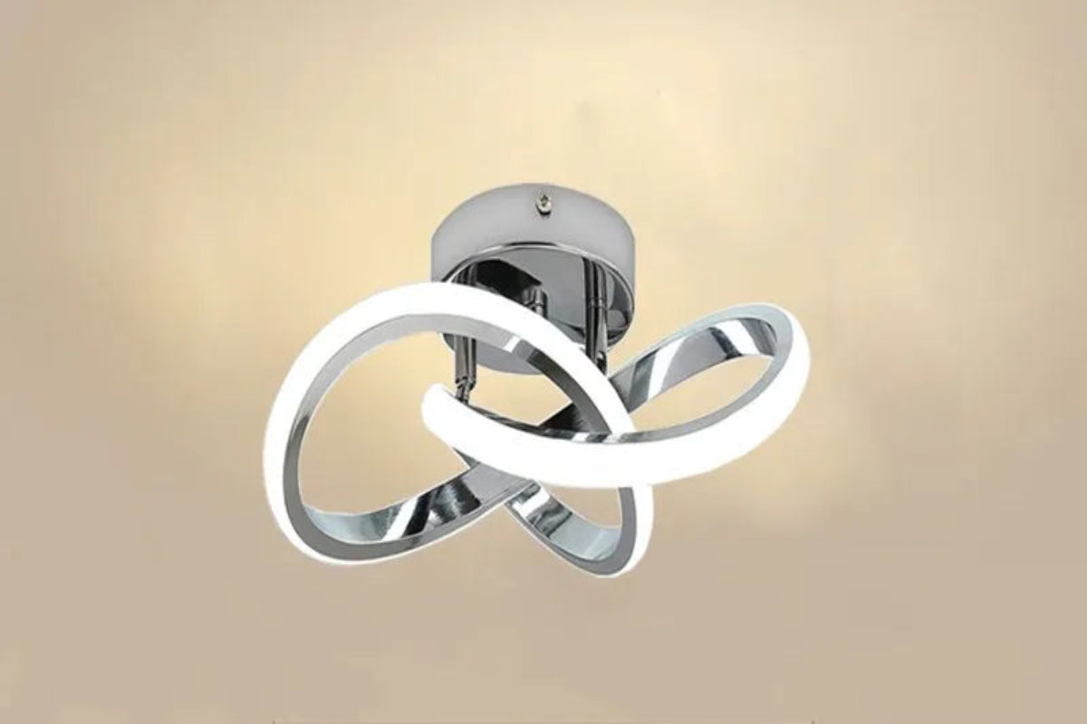 Ceiling light fixture with dimensions and product details on a beige background