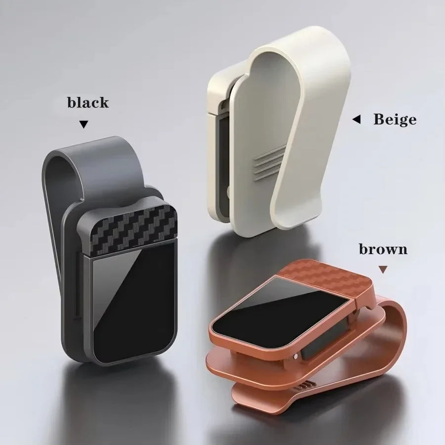 Three phone holders in black, beige, and brown on a gray background