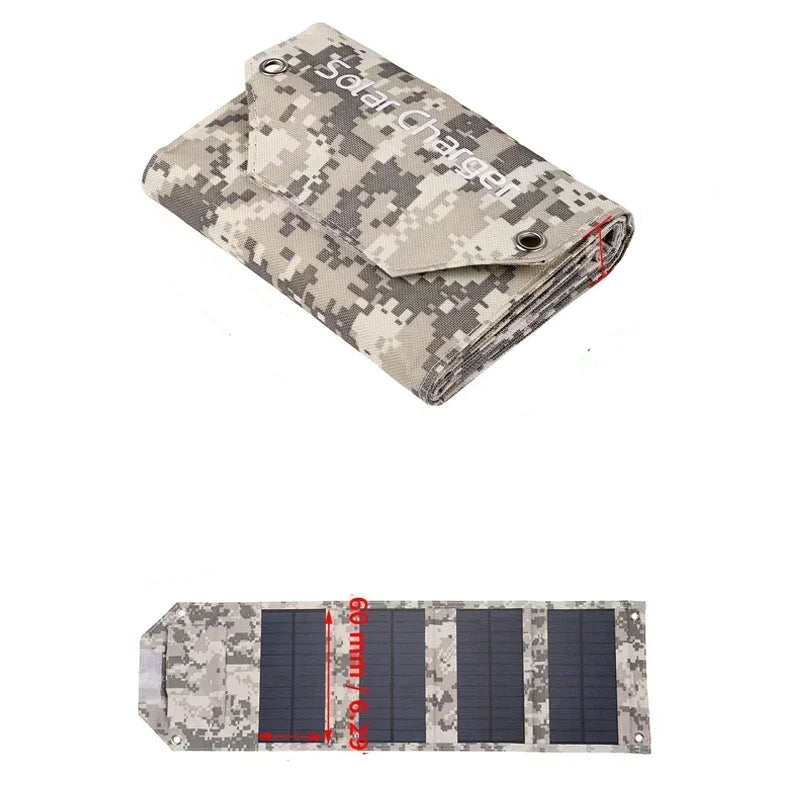 Camouflage solar panel with dimensions labeled on a white background