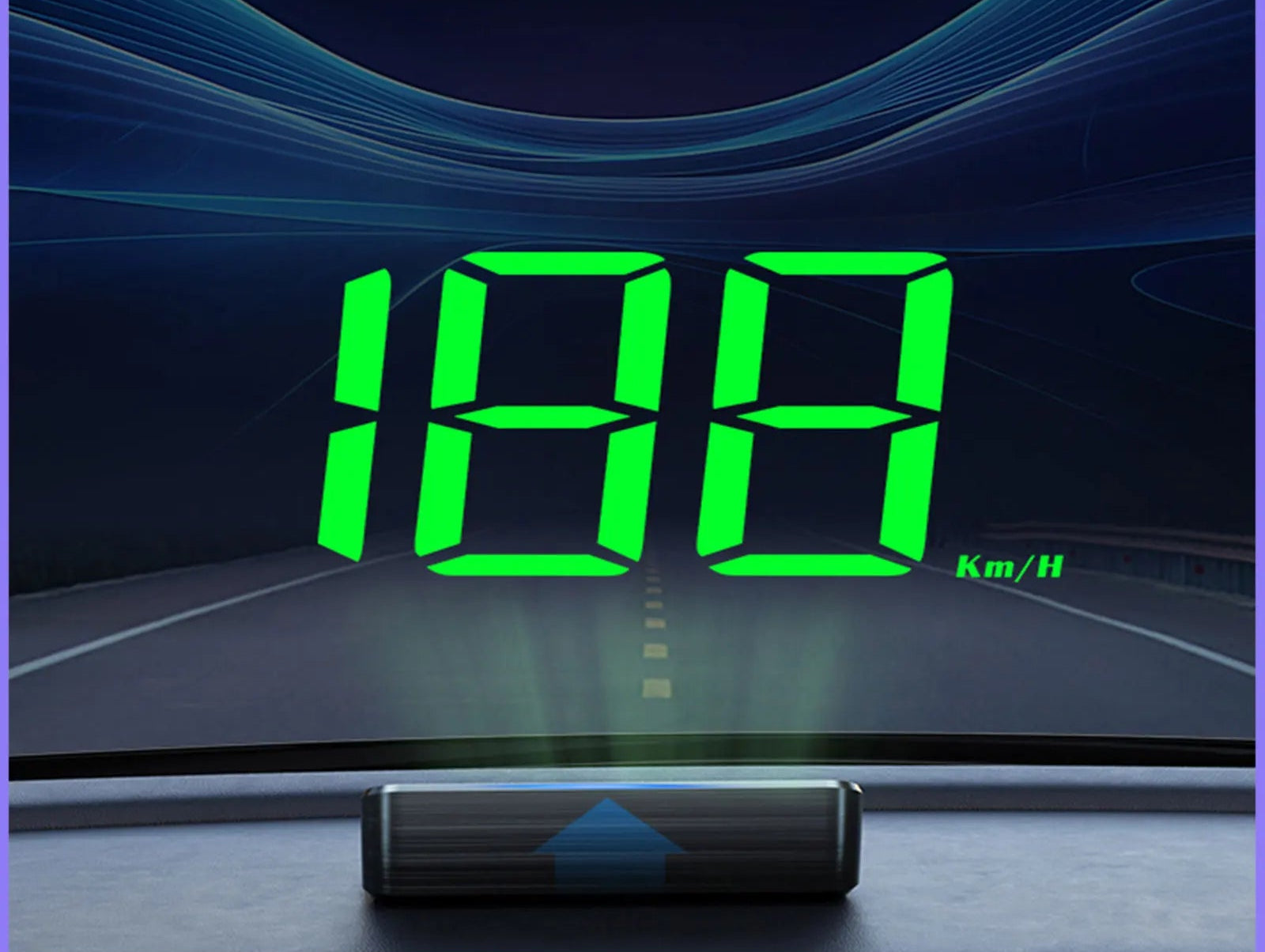 M2 GPS Head-up Display with digital display and branding on a dark background