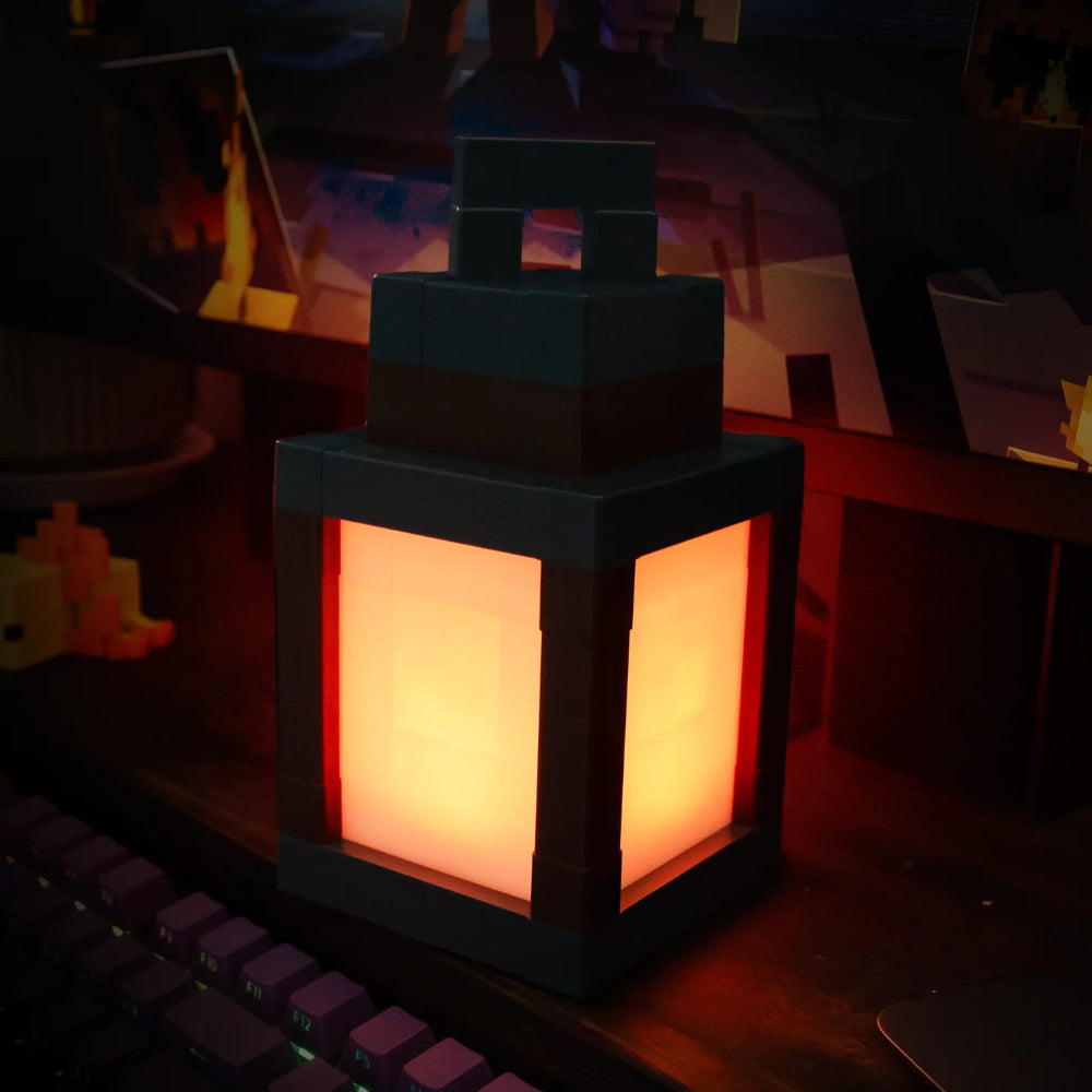 Pixel style lantern on table – rechargeable LED night light for bedroom and living room decoration