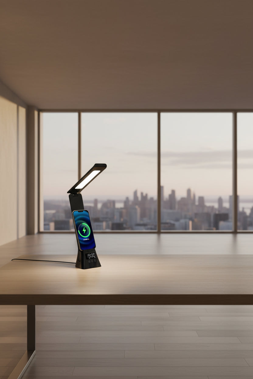 Multifunction LED Desk Lamp | Wireless Charger | Clock & Alarm | USB | Dimmable