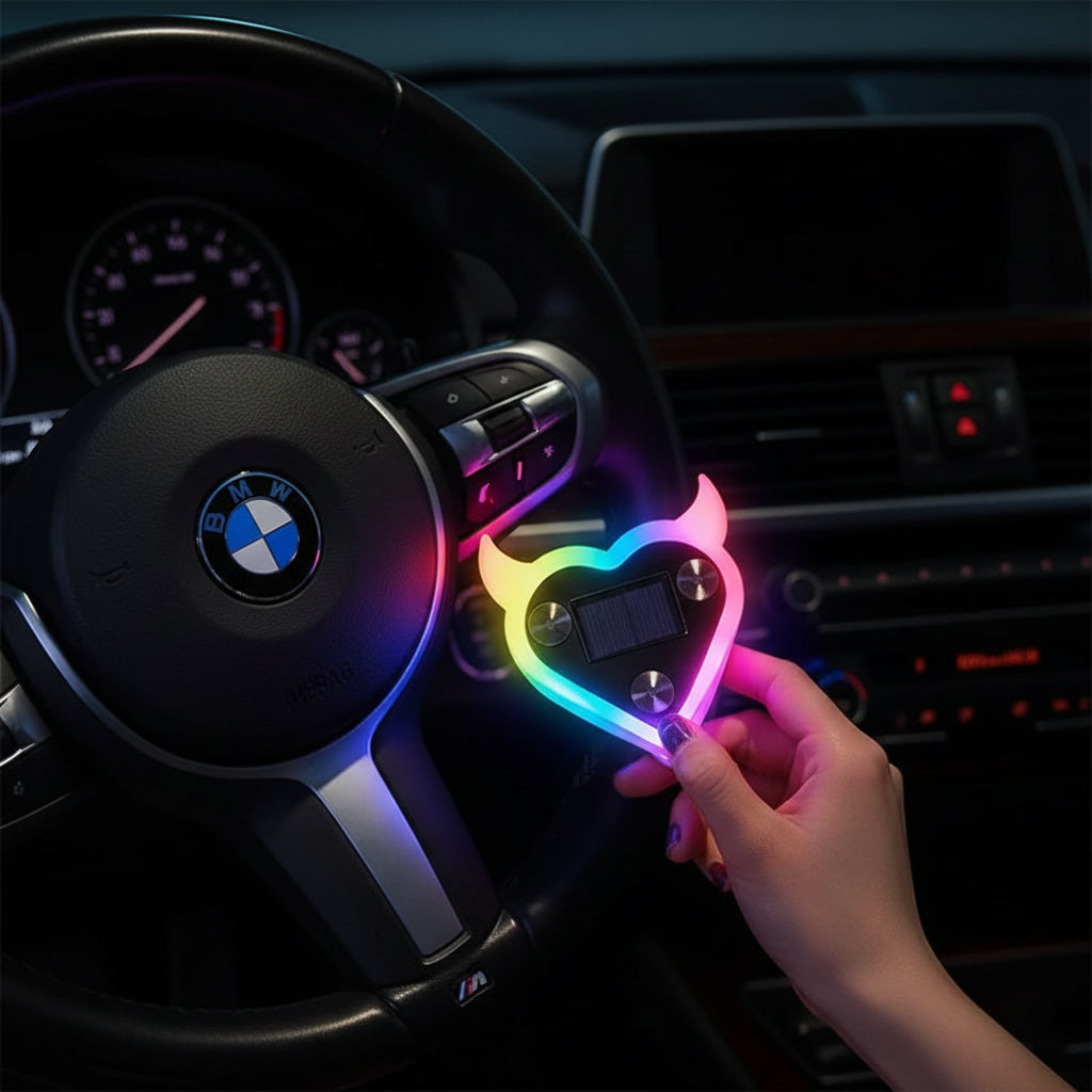 Solar Heart LED Car Atmosphere Lamp – Neon Glow Dashboard Light