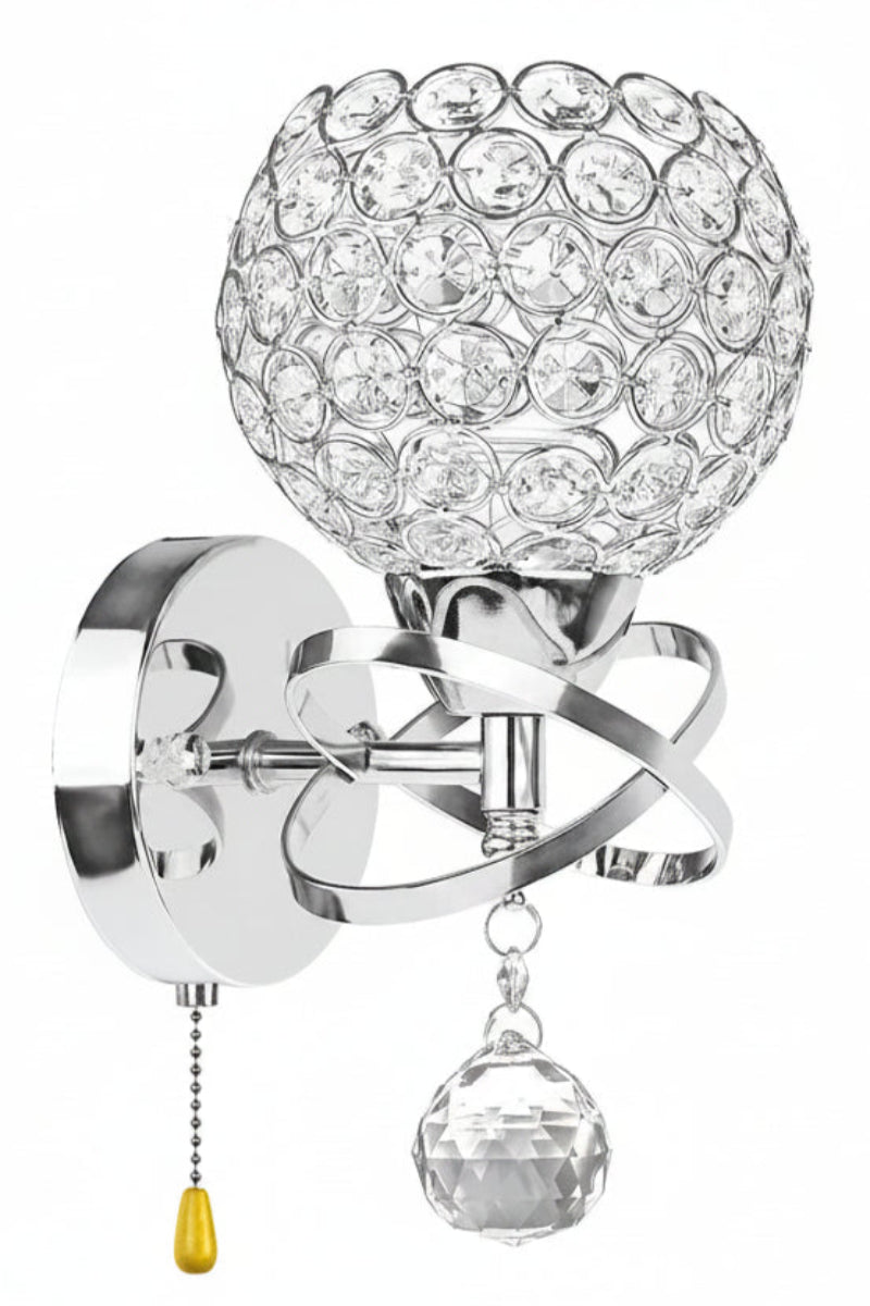 Decorative wall light fixture with crystal ball design on a white background