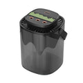 Black air purifier with visible brand logo on a white background