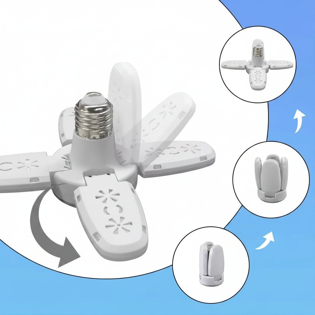 90-degree adjustable light bulb holder with E27 socket on a blue background