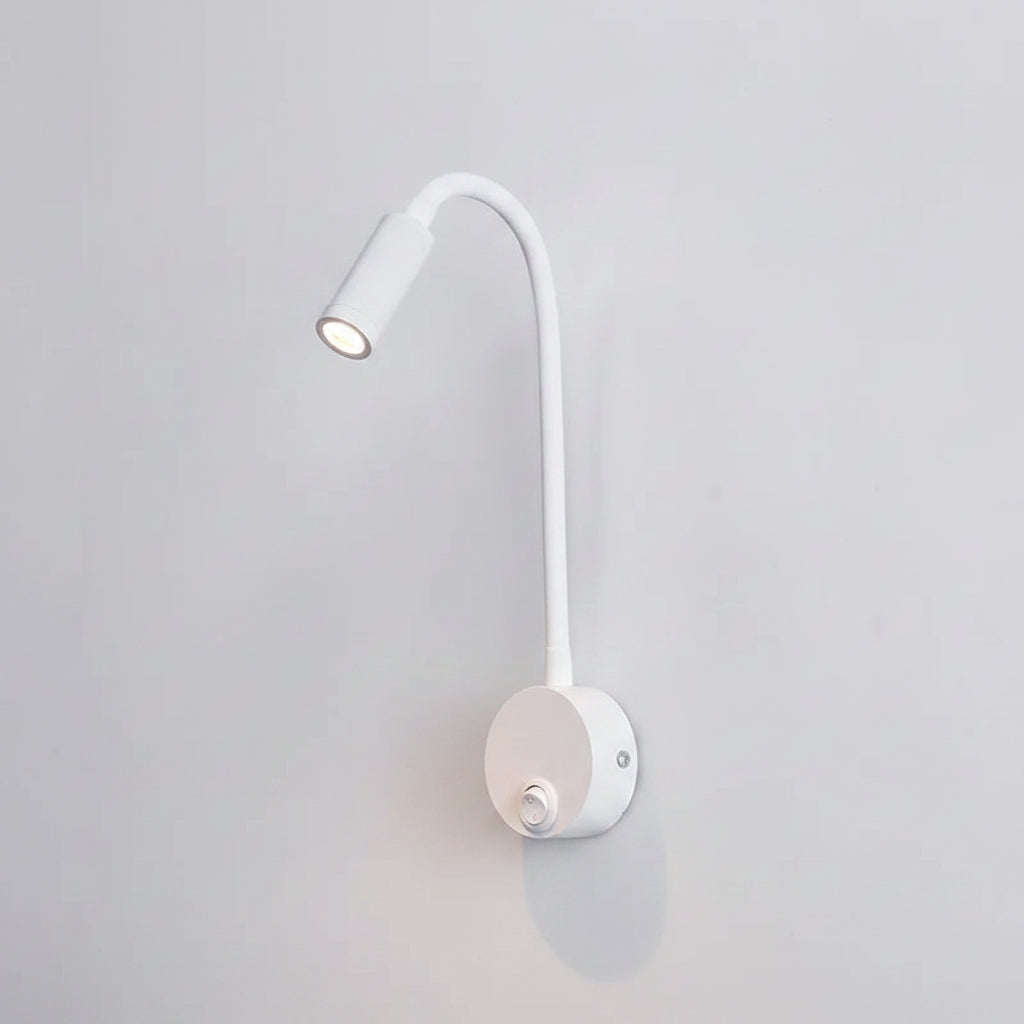 White wall lamp with measurements and specifications on a gray background