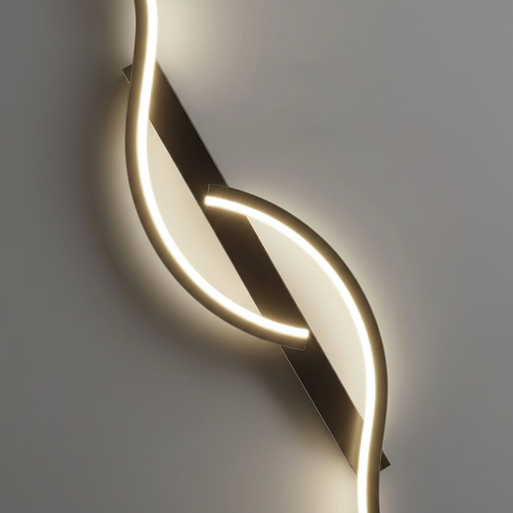 Modern wall-mounted light fixture with curved design on a neutral background