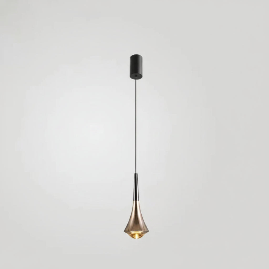 Pendant light with dimensions and specifications on a gray background