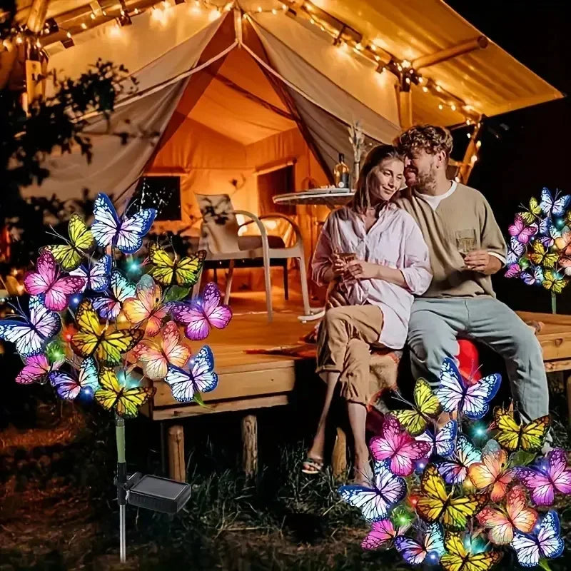 Solar butterfly LED garden lamp – colourful light effect outdoors