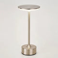 Silver LED side table with three-color touch dimming and Type-C charging on a light gray background