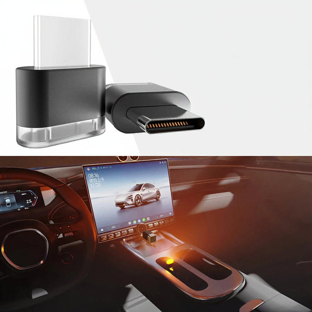 Type-C colorful ambient light device with a car interior background