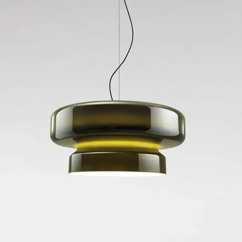 Annular Glass Pendant Light in Green – Modern LED Chandelier D36cm
