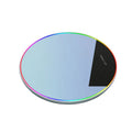 Round glass object with a gradient color effect on a white background