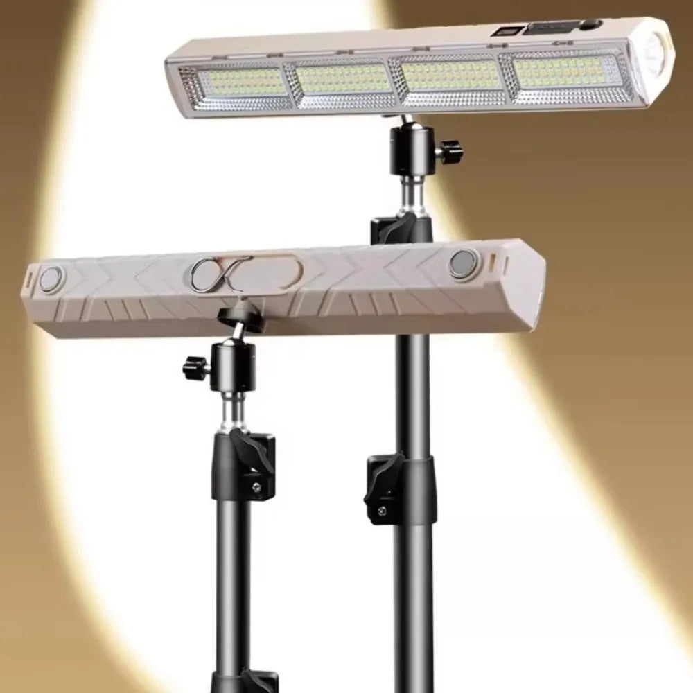 LED work light on a stand with a brown gradient background
