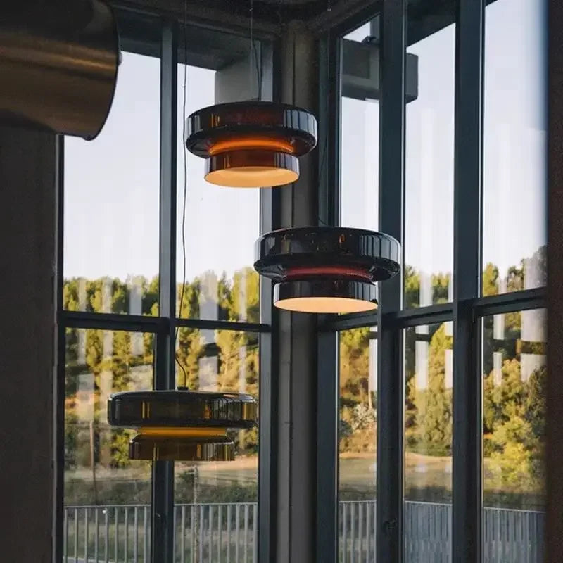 Annular Glass Pendant Light – Modern LED Chandelier – Available in Green, Red and Purple