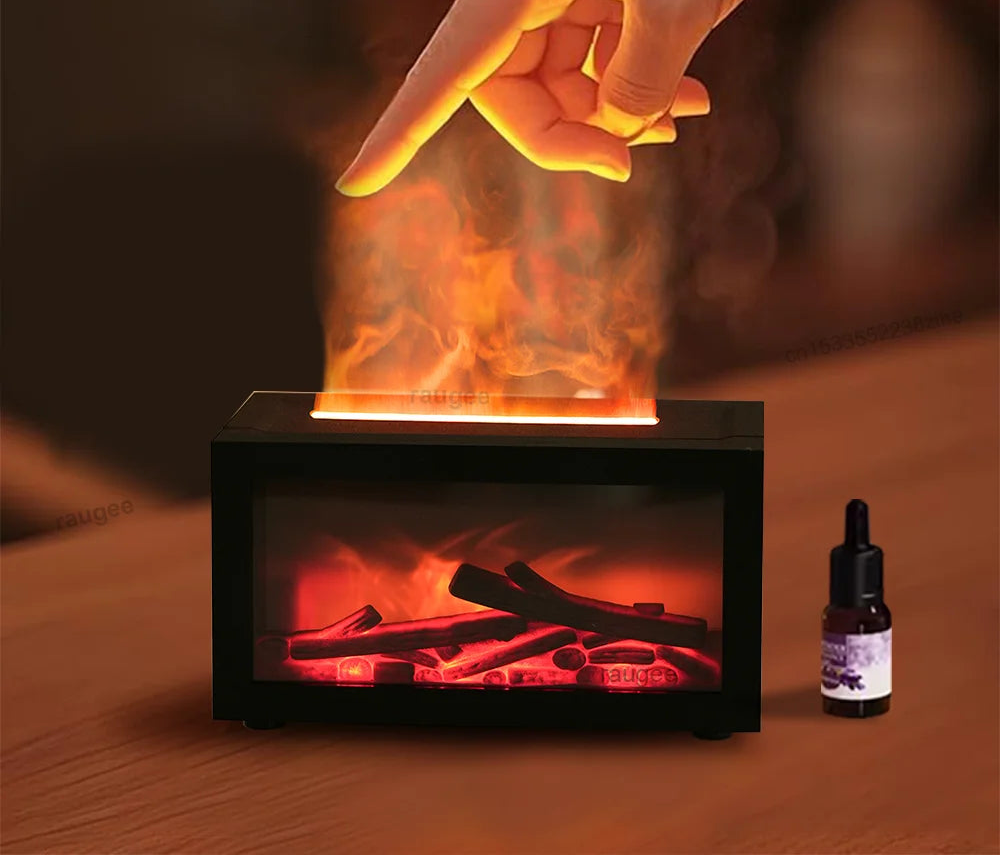 Flame Aroma Diffuser & Humidifier – Fireplace Effect with 7 Colour Mood Light