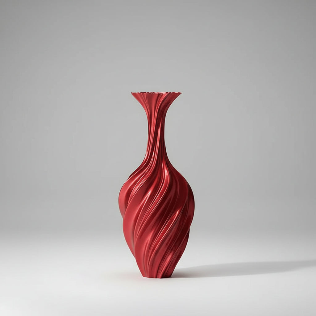 Red swirled vase 